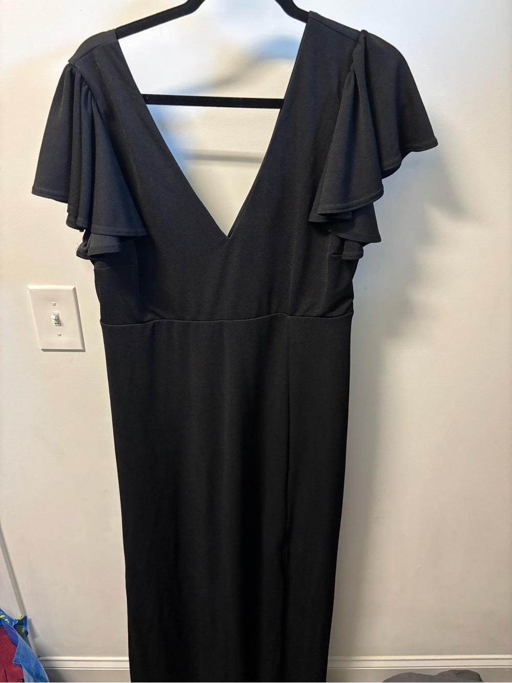 Classic Black V-Neck Flutter Sleeve Dress
